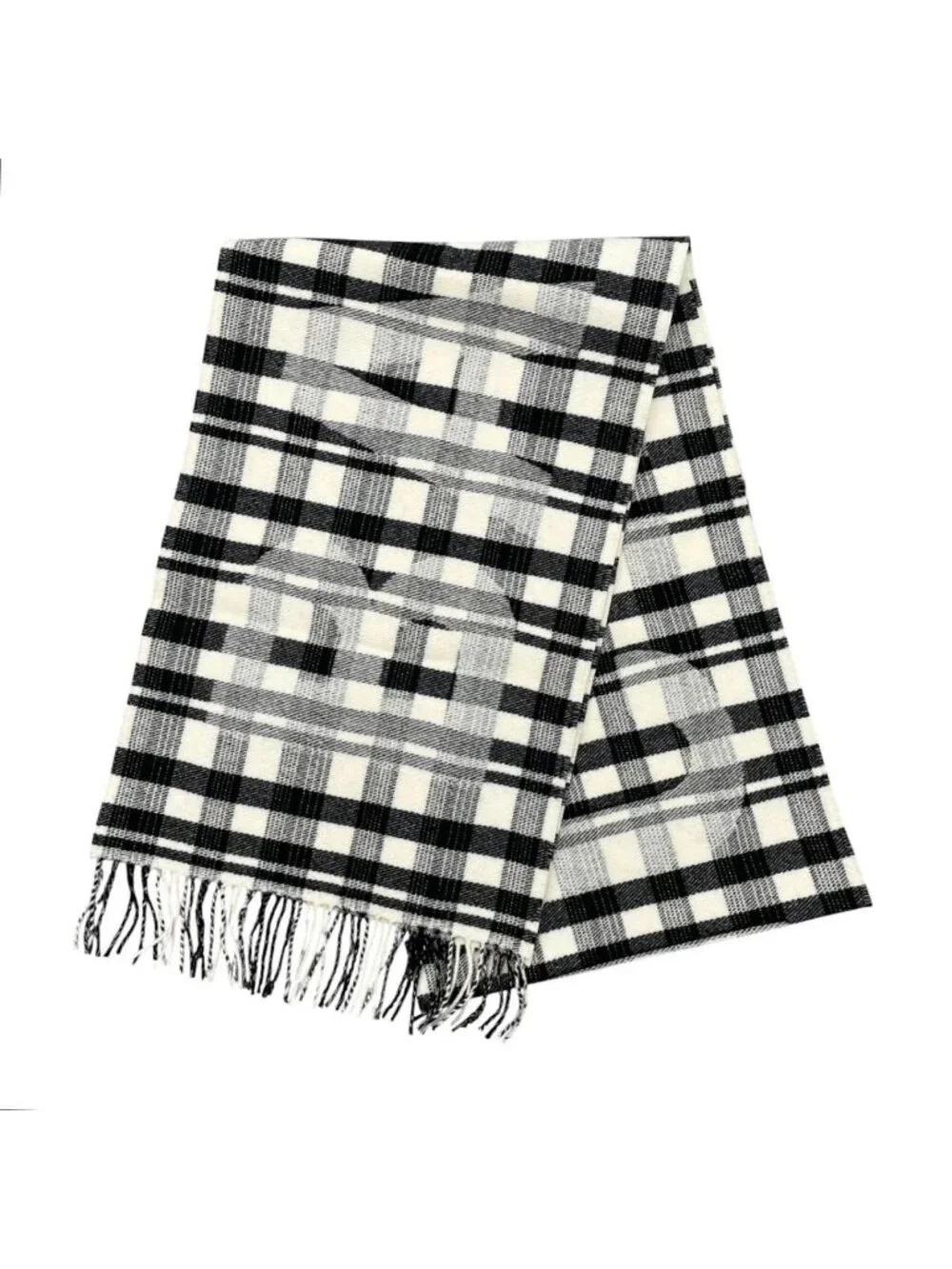 Balenciaga Scarf Tartan Check Logo Wool Black White